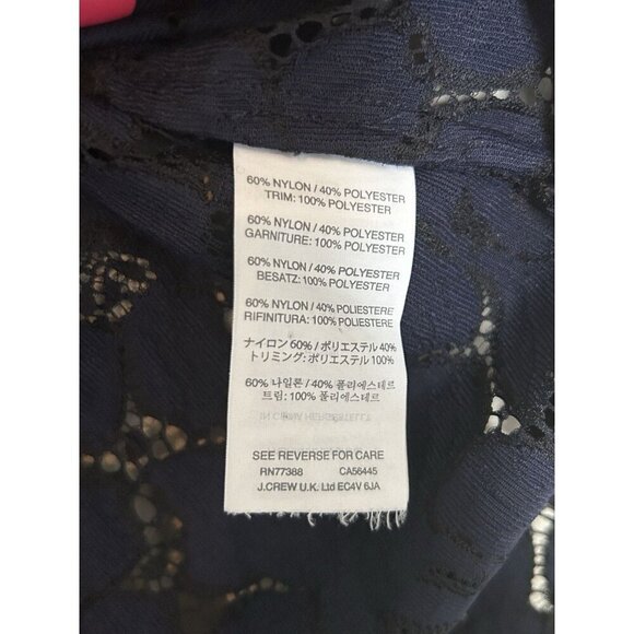 J. Crew Flower Lace Cap Sleeve Blouse Top SZ 10 Navy Key Hole Pullover Preppy - Picture 5 of 9